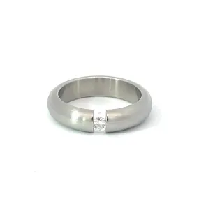 5mm Stainless Steel Tension Set Diamond Ring - Size M 1/2