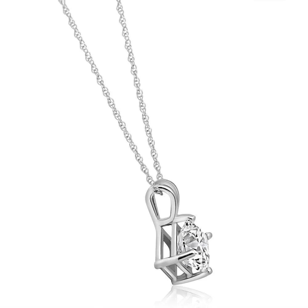 1ct Princess Cut Enhanced Diamond Solitaire Pendant 14K White Gold & 18" Chain