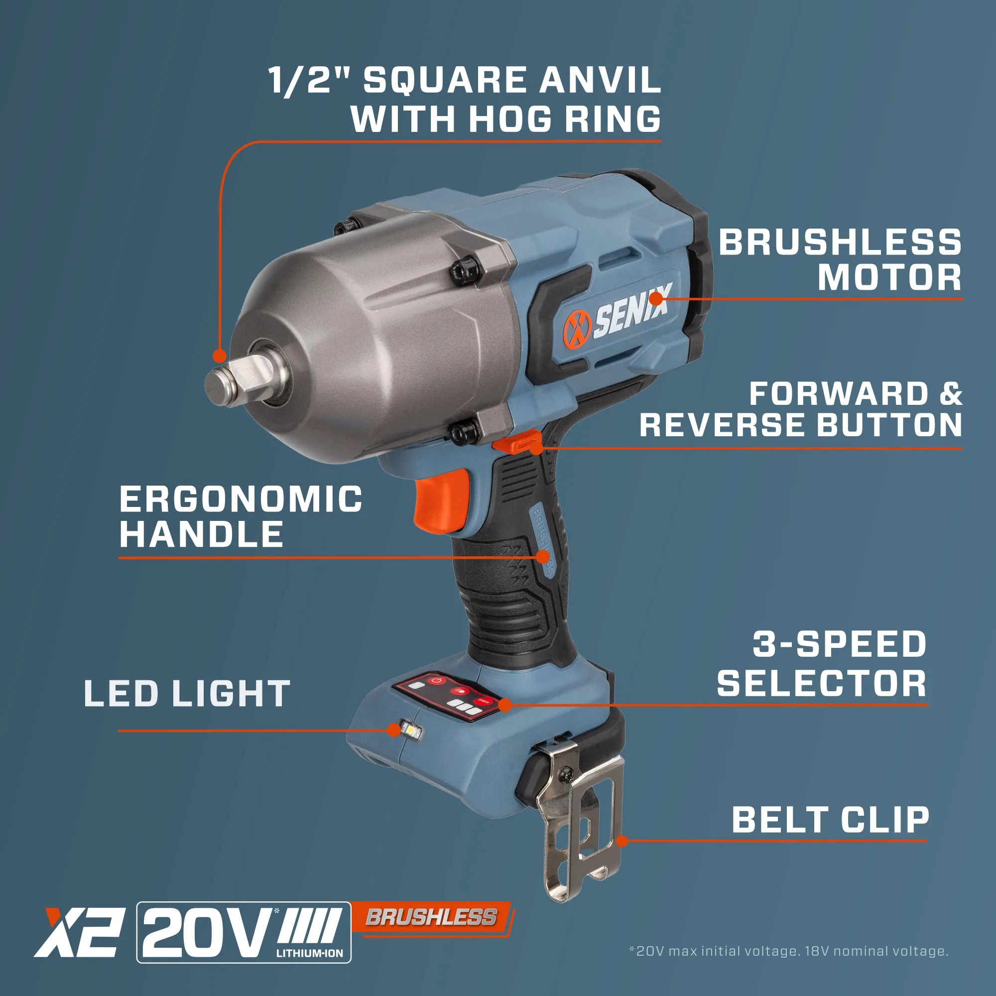 20 Volt Max* Brushless 1/2-Inch Impact Wrench (1100 Ft-lbs Max of Breakaway Torque) Tool Only, PDWX2-M3-0