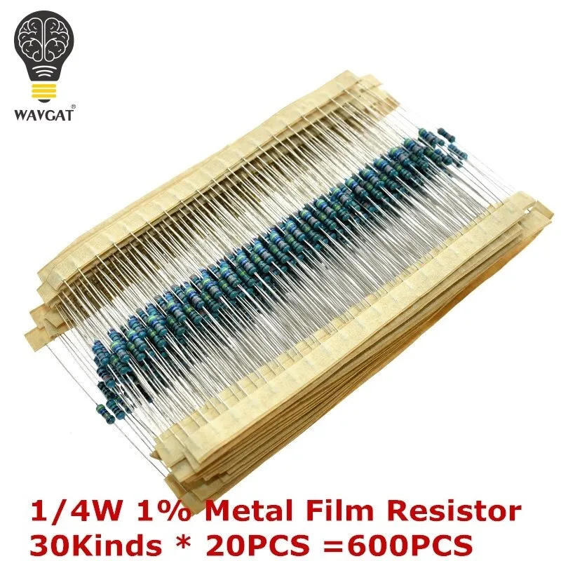 300 600 PCS /Set 1/4W Resistance 1% 30 Kinds Each Value Metal Film Resistor Assortment Kit resistors 100R 1K 47K 10K 100K 4K7