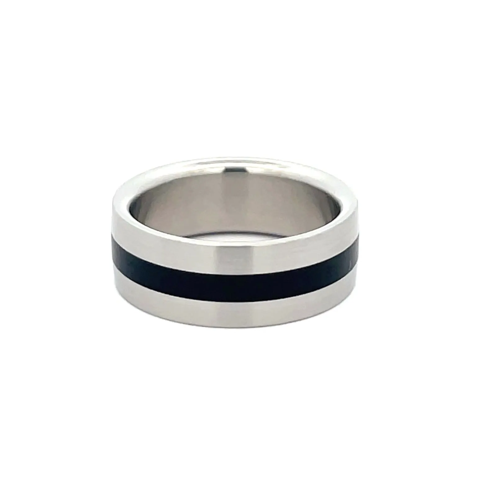 8mm Stainless Steel Black Line Ring - Size Q