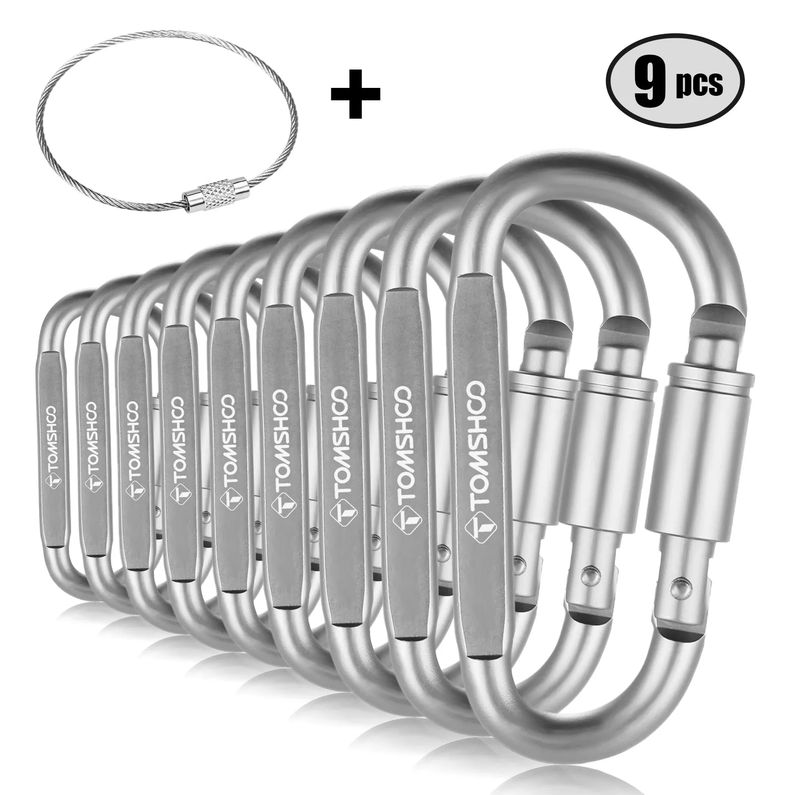 9 Pack Aluminum Alloy D-ring Locking Carabiner Clip Set