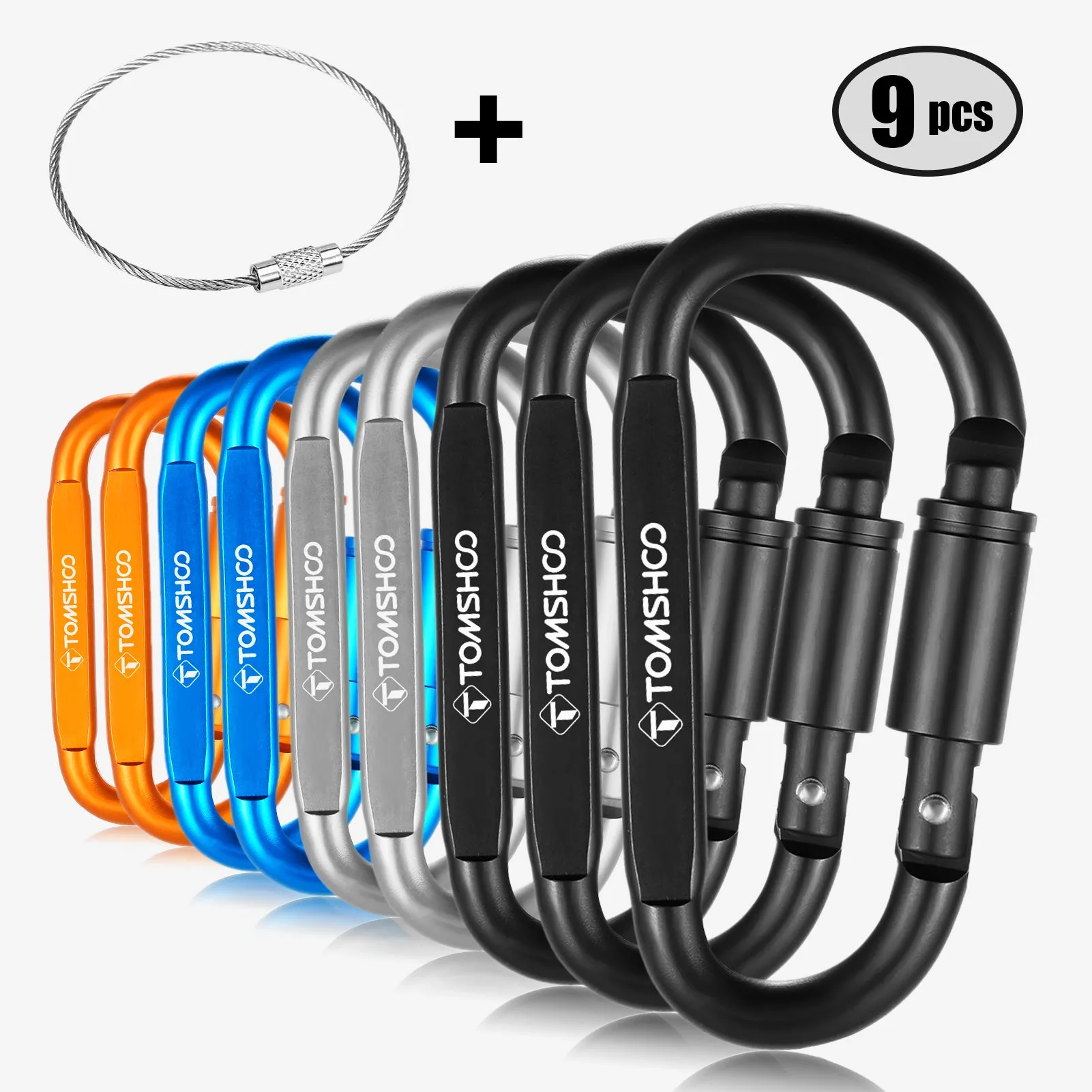 9 Pack Aluminum Alloy D-ring Locking Carabiner Clip Set