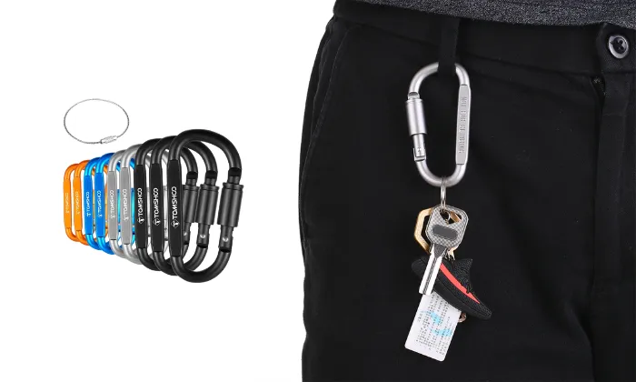 9 Pack Aluminum Alloy D-ring Locking Carabiner Clip Set