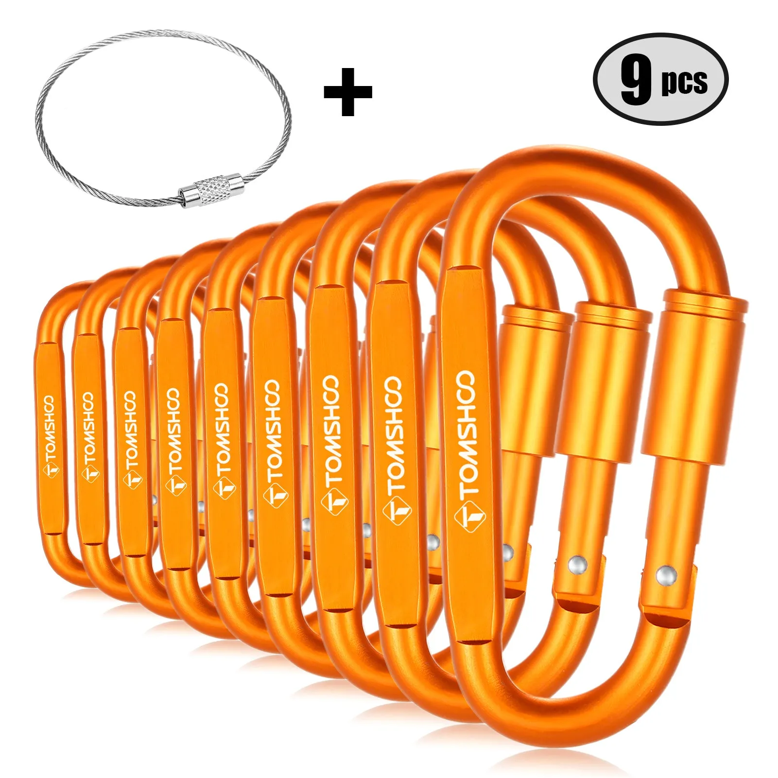 9 Pack Aluminum Alloy D-ring Locking Carabiner Clip Set