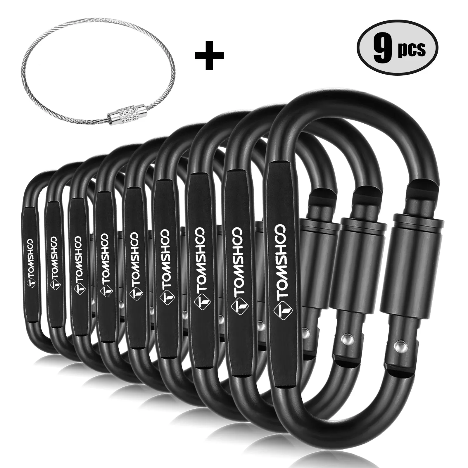 9 Pack Aluminum Alloy D-ring Locking Carabiner Clip Set