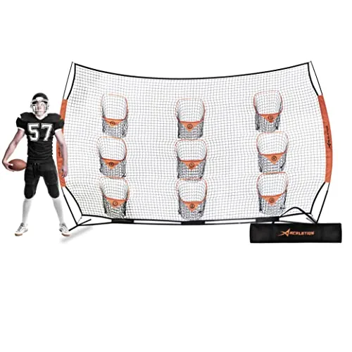 ACELETIQS Football Training Equipment Football Stuff | Portable Football Gear | Quarterback Throwing Practice Net | Improve Passing Accuracy | 12ft x 8ft with 9 Pockets [Carry Bag Included]