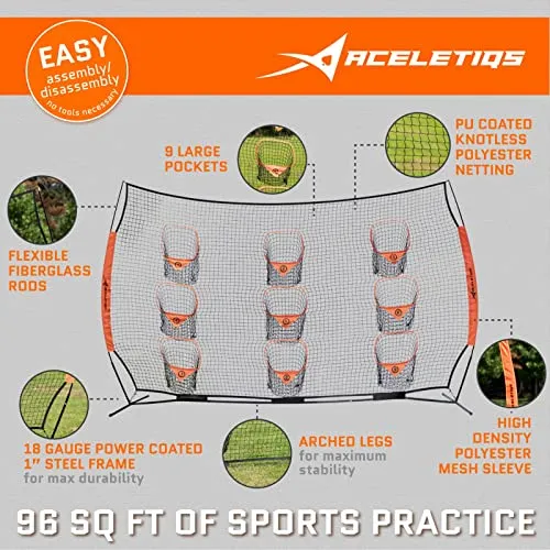 ACELETIQS Football Training Equipment Football Stuff | Portable Football Gear | Quarterback Throwing Practice Net | Improve Passing Accuracy | 12ft x 8ft with 9 Pockets [Carry Bag Included]