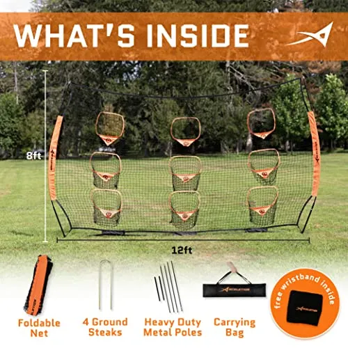 ACELETIQS Football Training Equipment Football Stuff | Portable Football Gear | Quarterback Throwing Practice Net | Improve Passing Accuracy | 12ft x 8ft with 9 Pockets [Carry Bag Included]