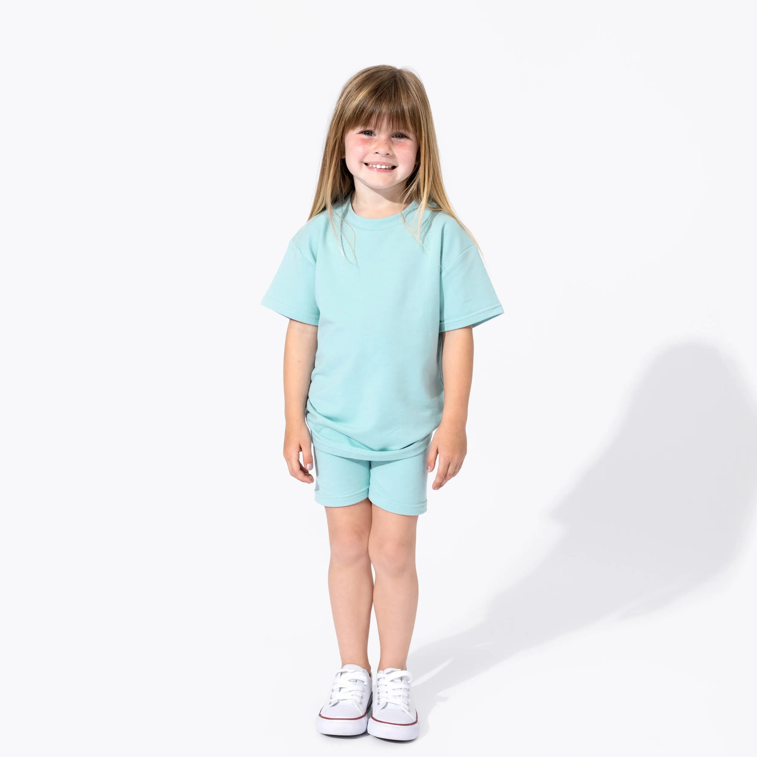 Adventure Blue Bamboo Kid's Oversized Tee & Biker Short Set