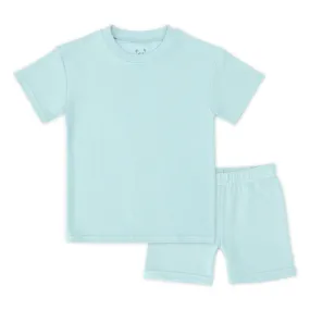 Adventure Blue Bamboo Kid's Oversized Tee & Biker Short Set