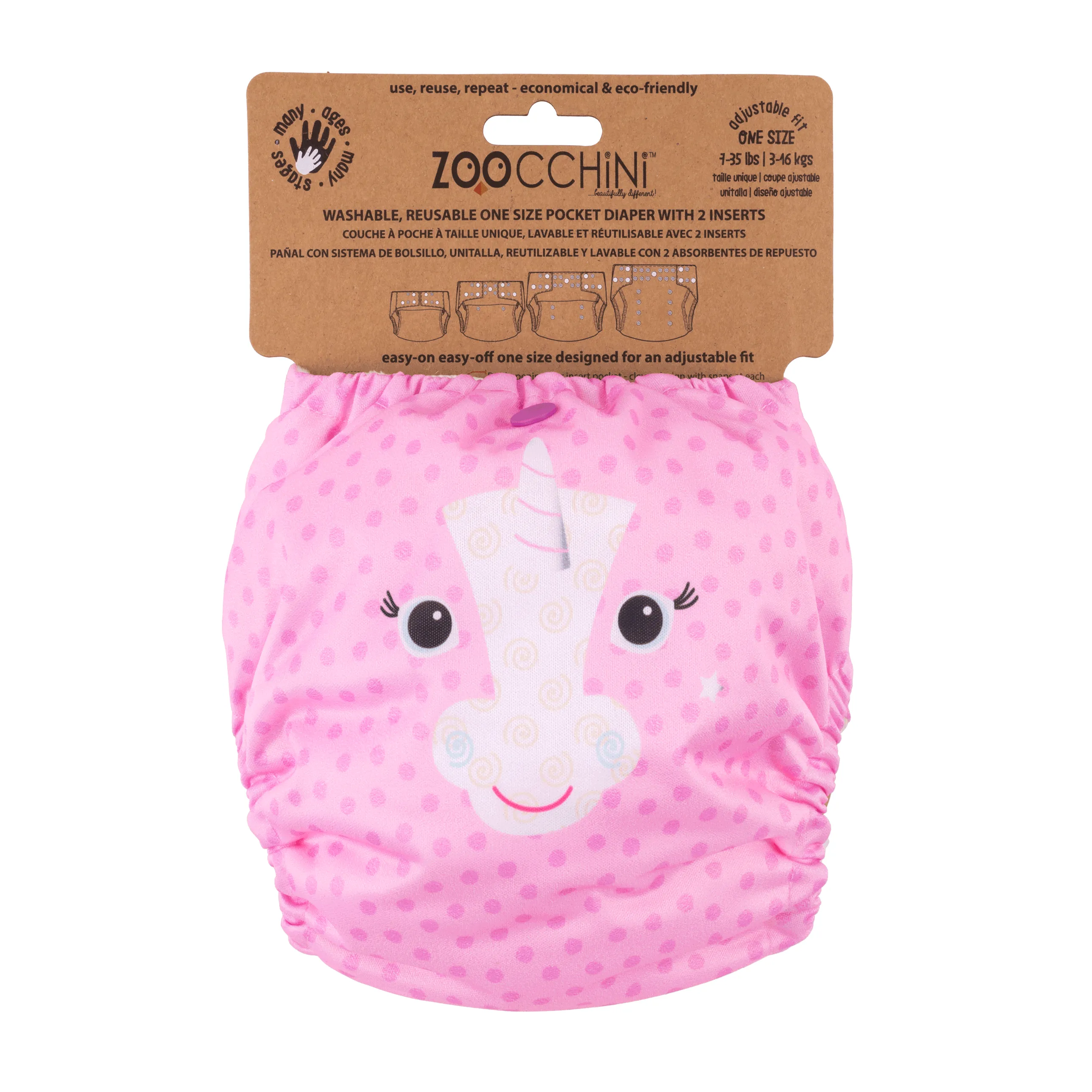 Baby/Toddler Reusable Cloth Pocket Diaper ( 2 Inserts) - Allie the Alicorn