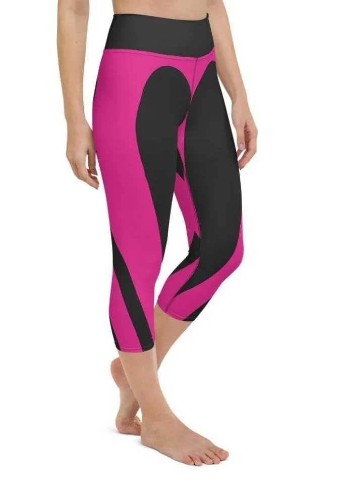 Black & Pink Heart Shaped Yoga Capris