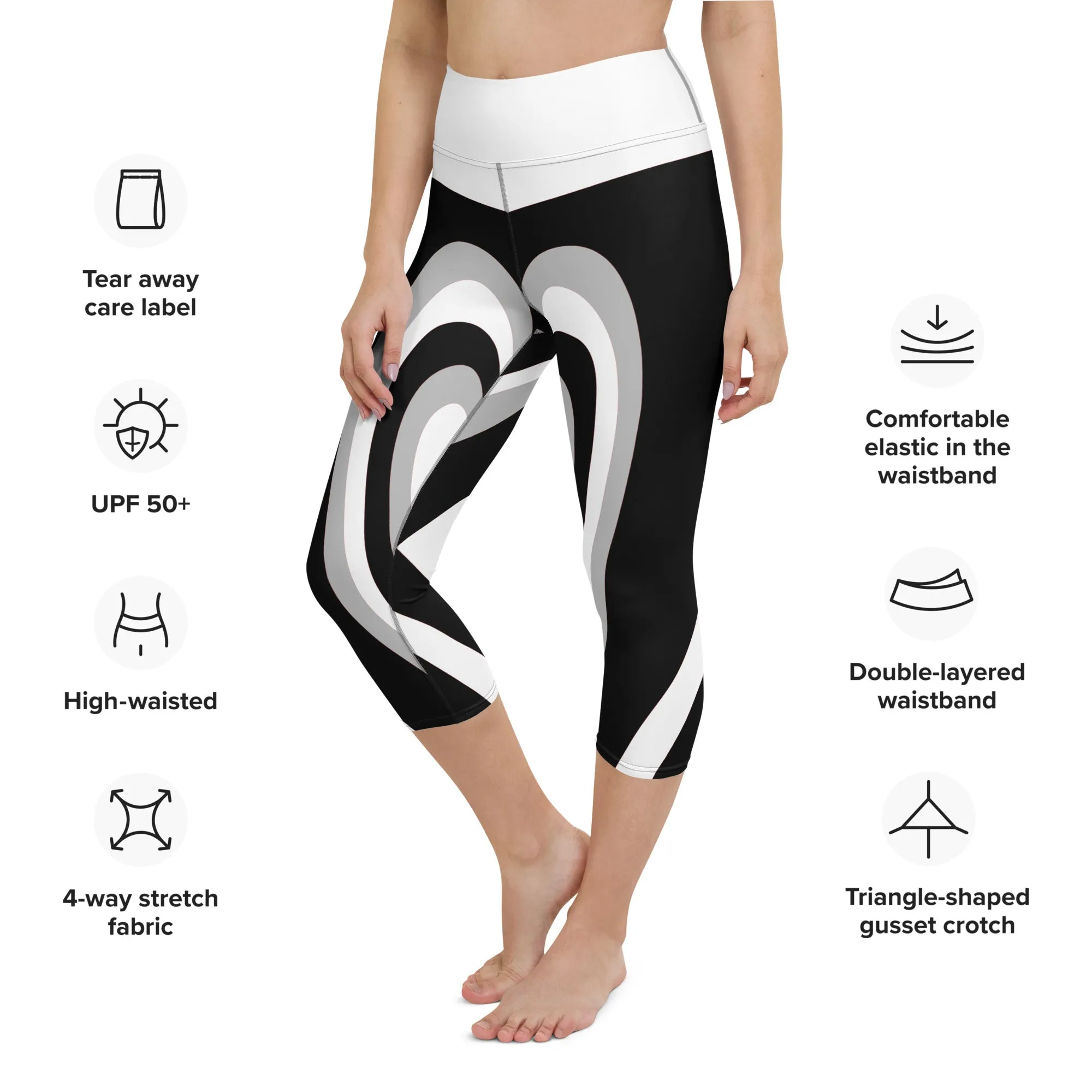 Black & White Heart Shaped Tunnel Yoga Capris