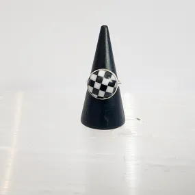 Black and White Glass Check Ring / Size 6