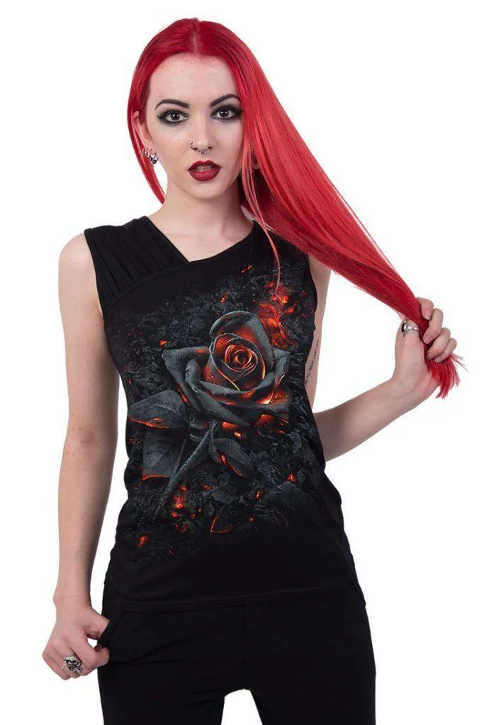 Burnt Rose - Gathered Shoulder Slant Vest Black