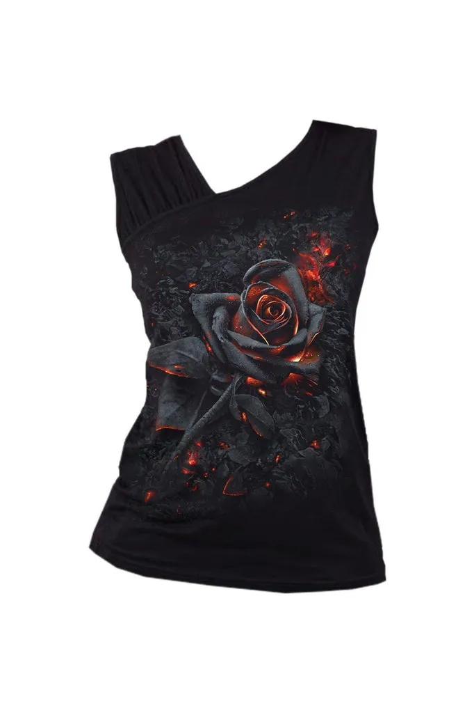 Burnt Rose - Gathered Shoulder Slant Vest Black