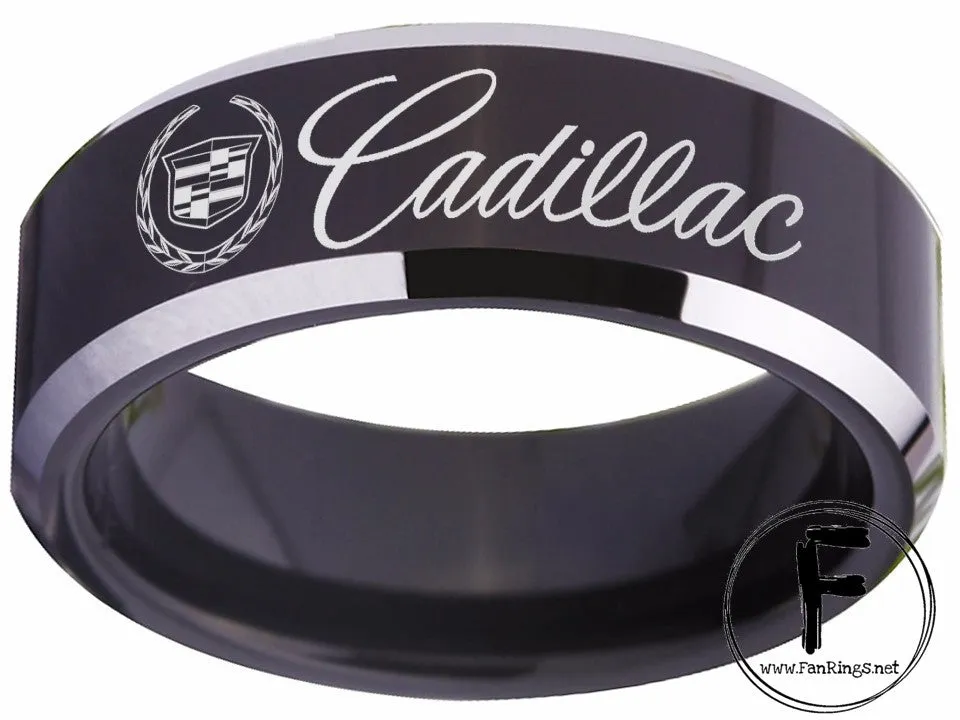 Cadillac Ring Cadillac Logo Ring Black & Silver Wedding Band sizes 4-17 #cadillac