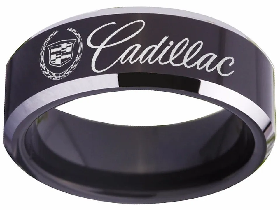 Cadillac Ring Cadillac Logo Ring Black & Silver Wedding Band sizes 4-17 #cadillac