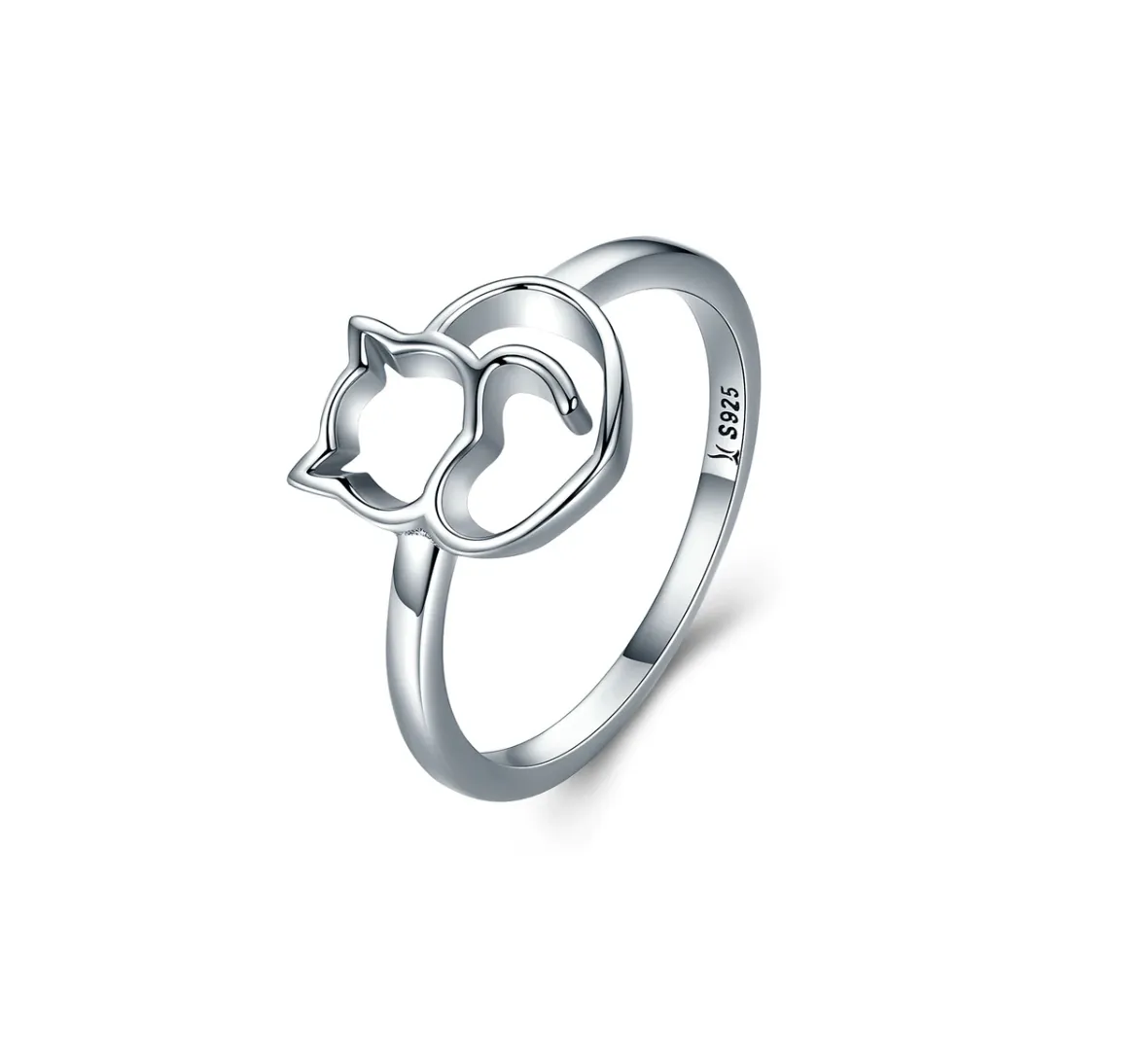 Cat Heart Cut-Out Ring Sterling Silver