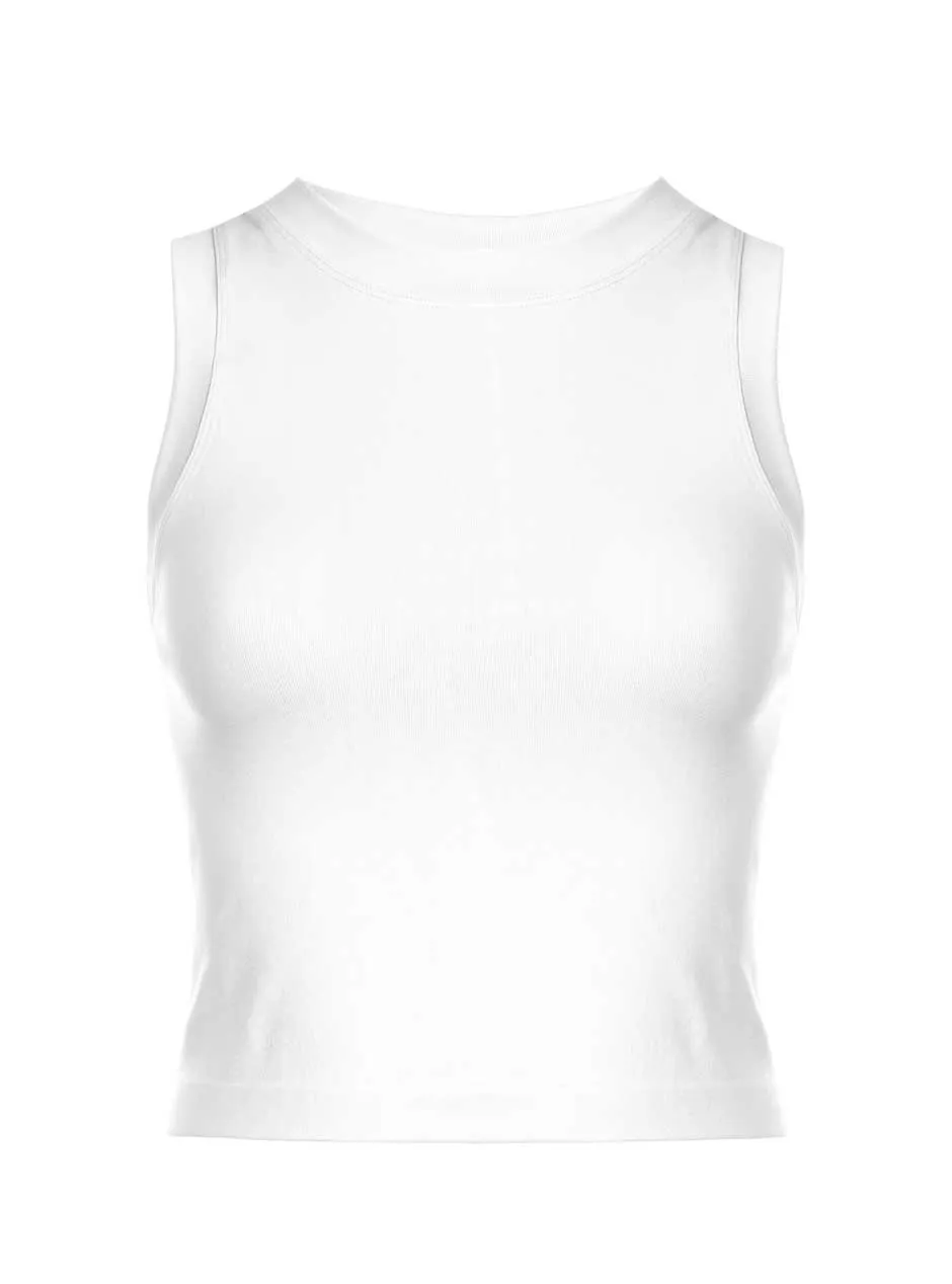 D.F. Women's Cropped Seamless Muscle Tank Top - White