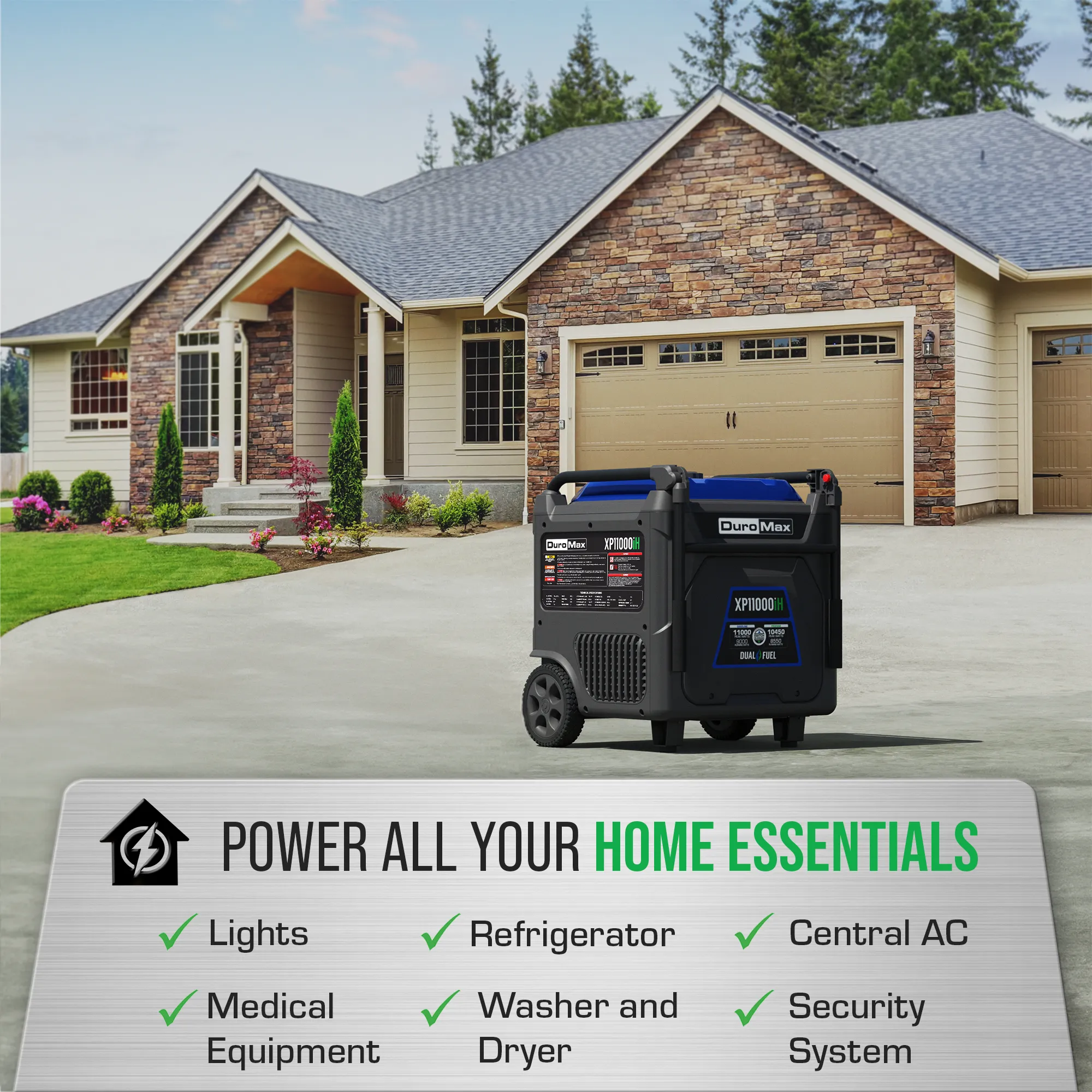 DuroMax XP11000iH 11,000 Watt Portable Dual Fuel Inverter Generator w/ CO Alert