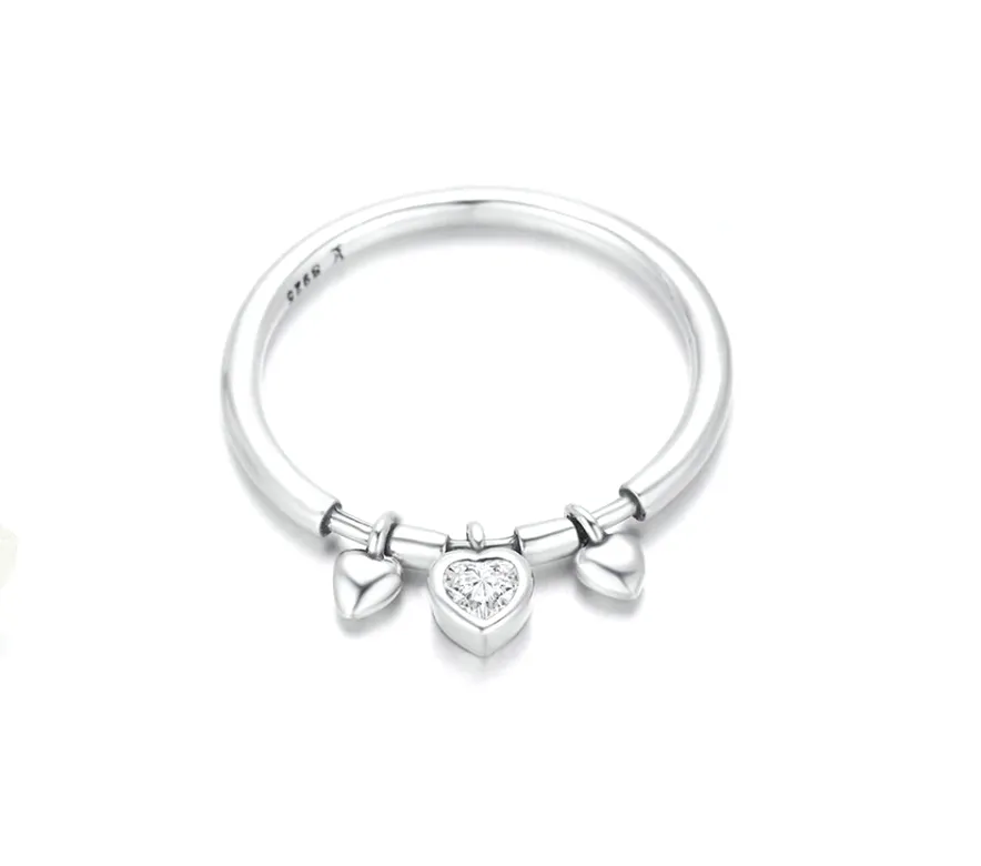 Glittering Heart Clear CZ Ring Sterling Silver