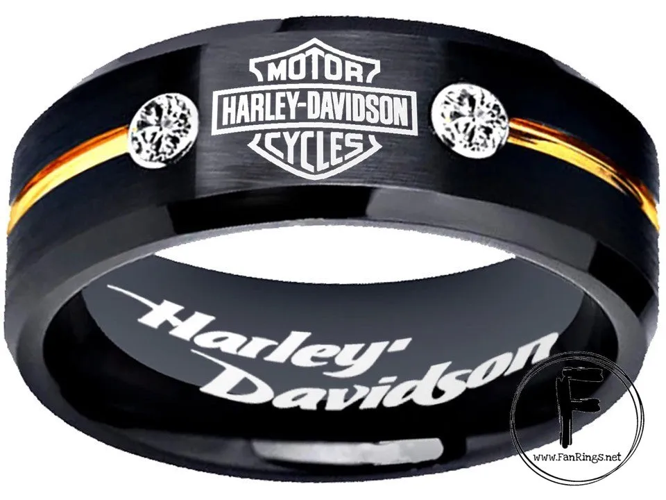 Harley Davidson Ring 8mm Black Tungsten Wedding Band Men Women #harleydavidson