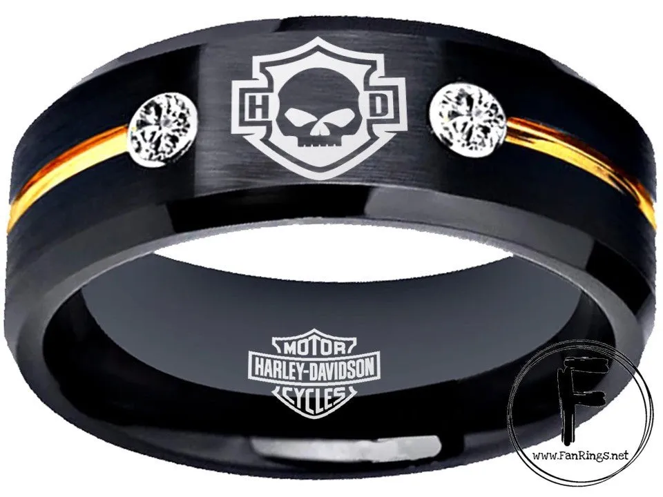 Harley Davidson Ring 8mm Black Tungsten Wedding Band Men Women #harleydavidson