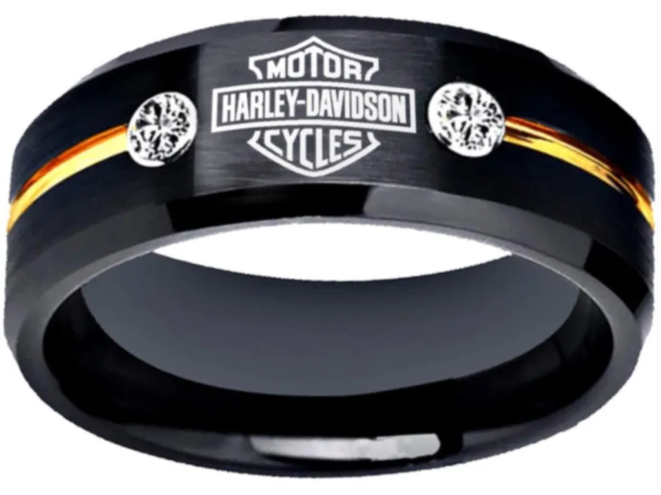 Harley Davidson Ring 8mm Black Tungsten Wedding Band Men Women #harleydavidson