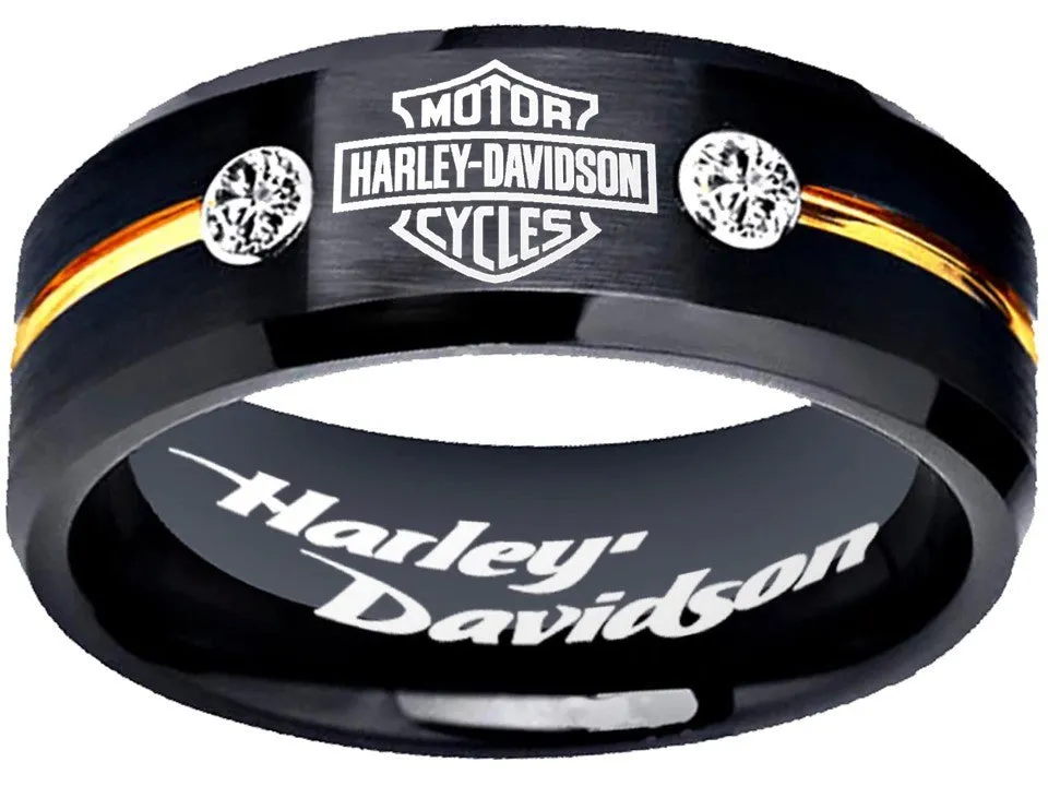 Harley Davidson Ring 8mm Black Tungsten Wedding Band Men Women #harleydavidson