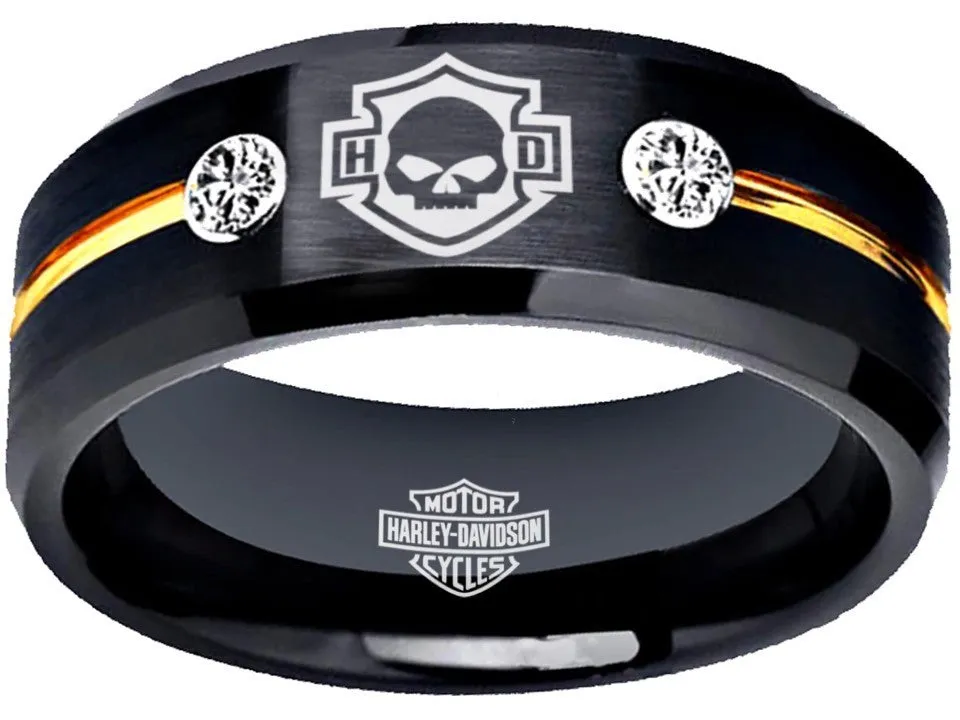 Harley Davidson Ring 8mm Black Tungsten Wedding Band Men Women #harleydavidson