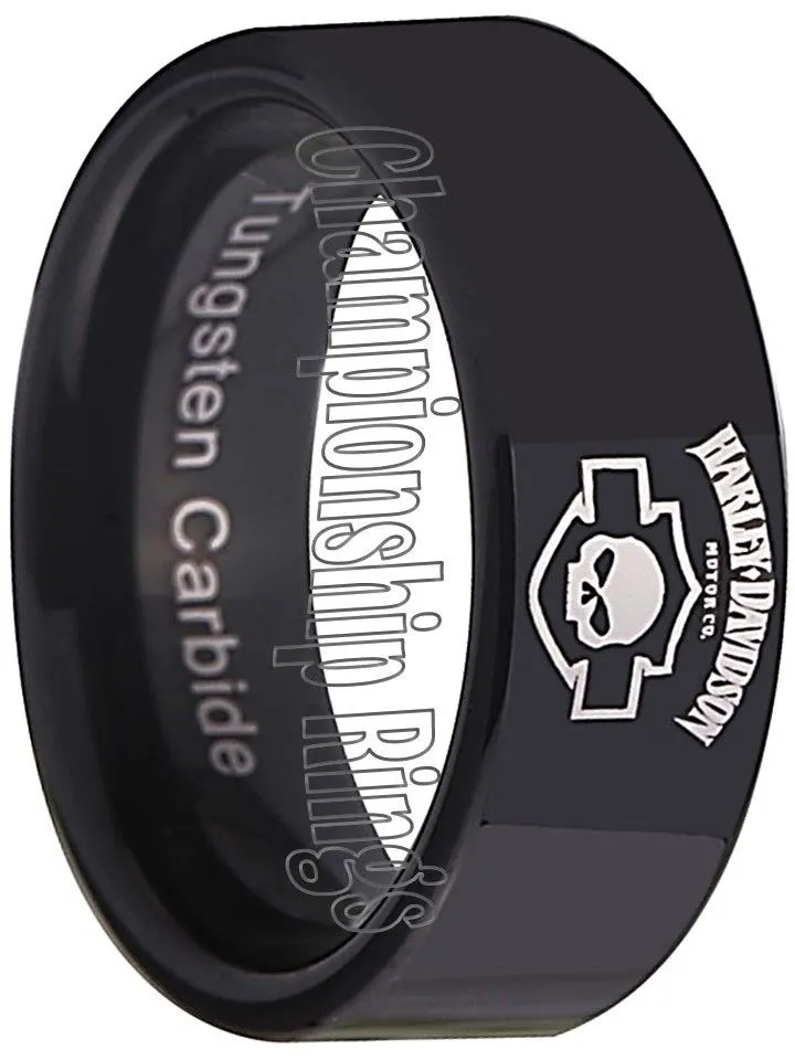 Harley Davidson Ring 8mm Black Tungsten Wedding Ring #harleydavidson