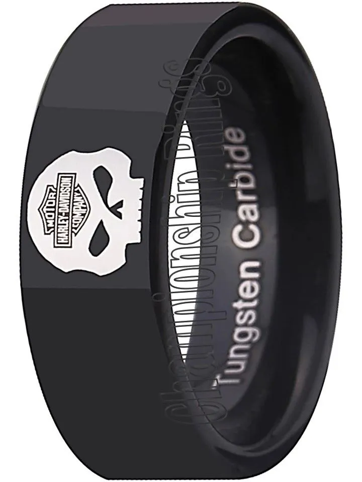 Harley-Davidson Ring, Wedding Band 8mm Black Tungsten Wedding Ring Sizes 6 -15