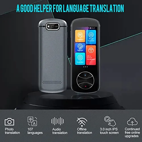 Language Translator Device 107 Languages Two Way Portable Instant Voice Translator, Support Photograph Handheld Accurate Translation, Smart Real-Time WiFi/Hotspot/Offline 3.0 HD Touch Screen