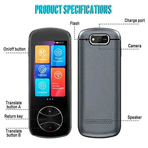 Language Translator Device 107 Languages Two Way Portable Instant Voice Translator, Support Photograph Handheld Accurate Translation, Smart Real-Time WiFi/Hotspot/Offline 3.0 HD Touch Screen