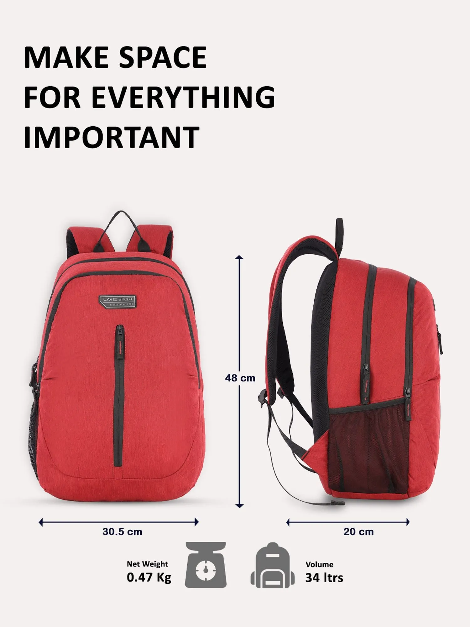 Lavie Sport Chief 32L Laptop Backpack For Men & Women Red