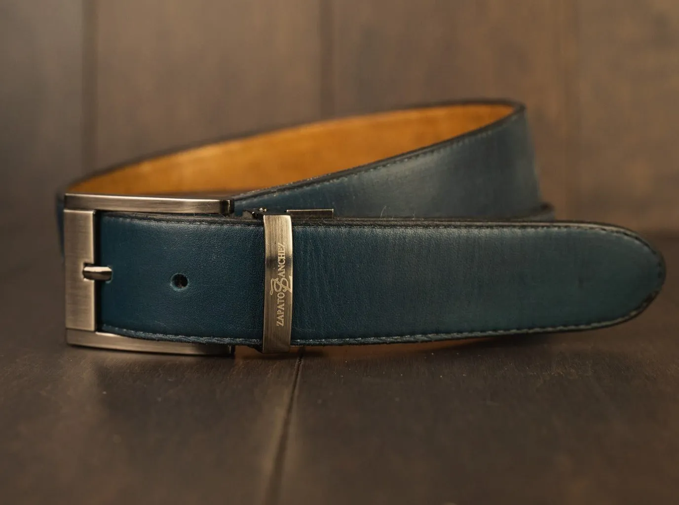 Leather Belt Blue 1.3/8 inches wide up to oversized measurements long