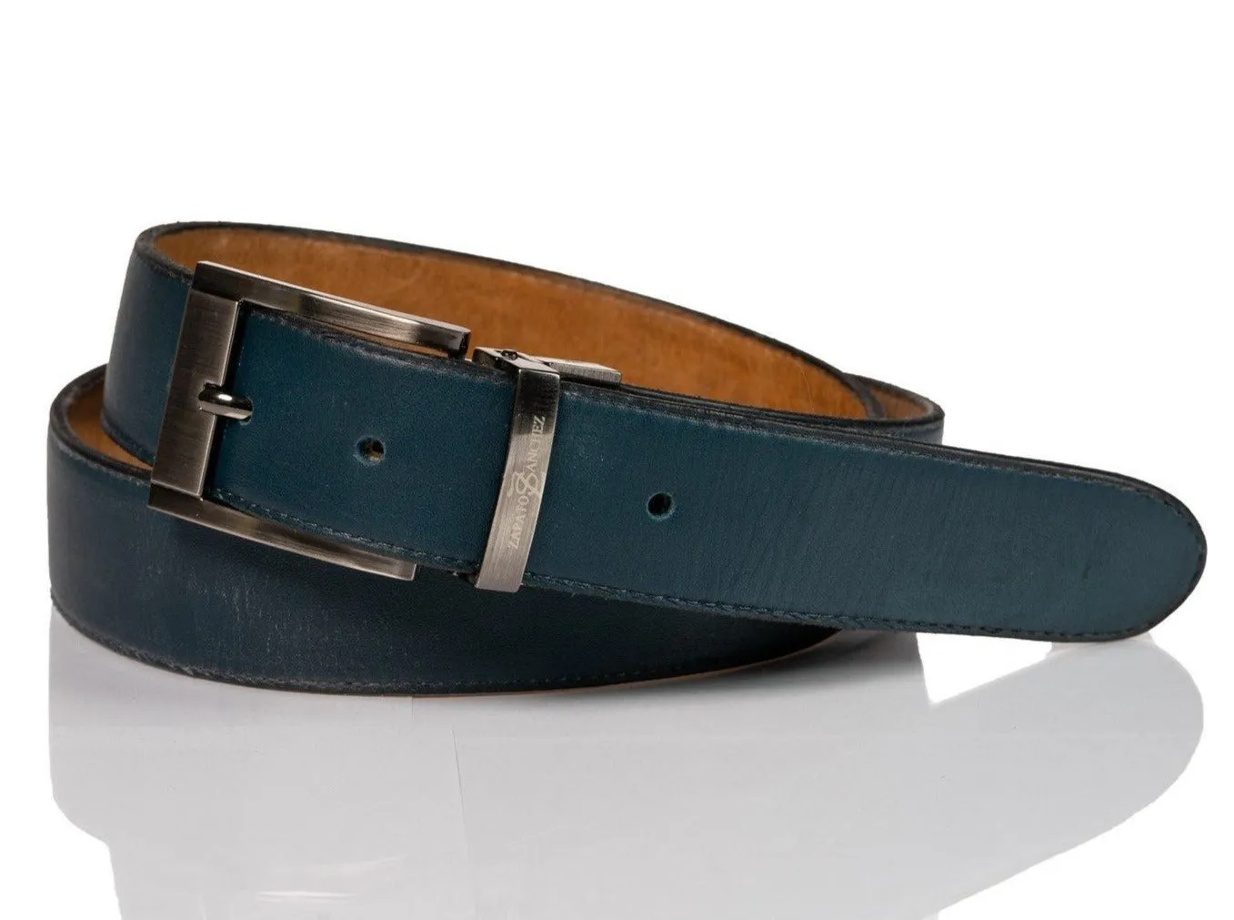 Leather Belt Blue 1.3/8 inches wide up to oversized measurements long