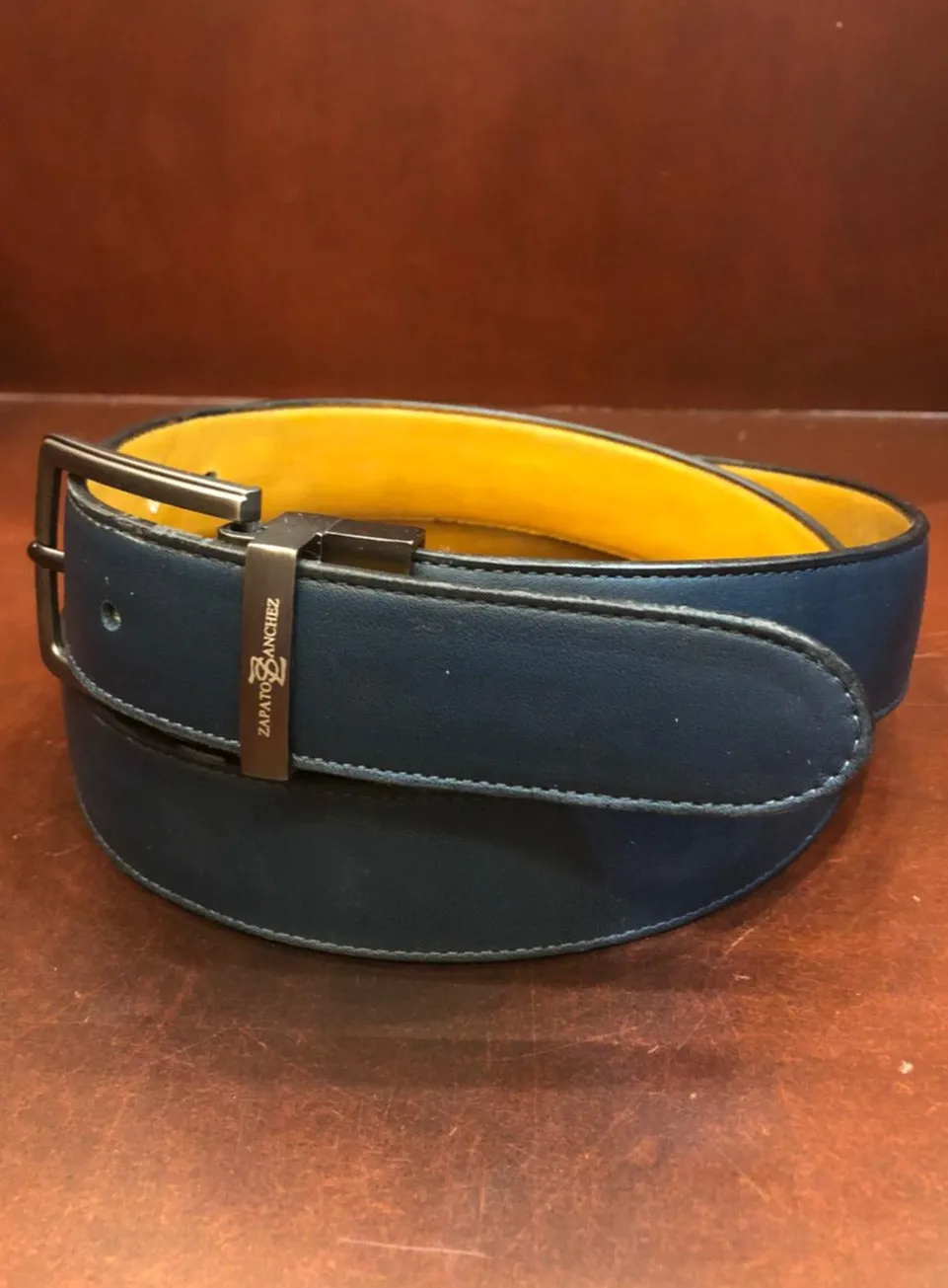 Leather Belt Blue 1.3/8 inches wide up to oversized measurements long