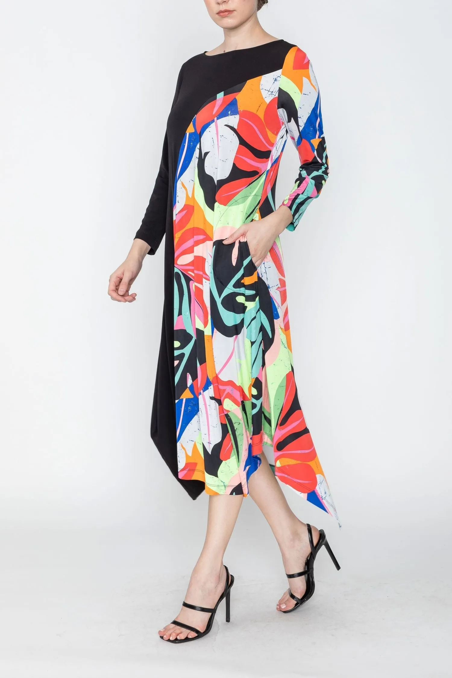 Plus Size Asymmetrical Color Block Dress