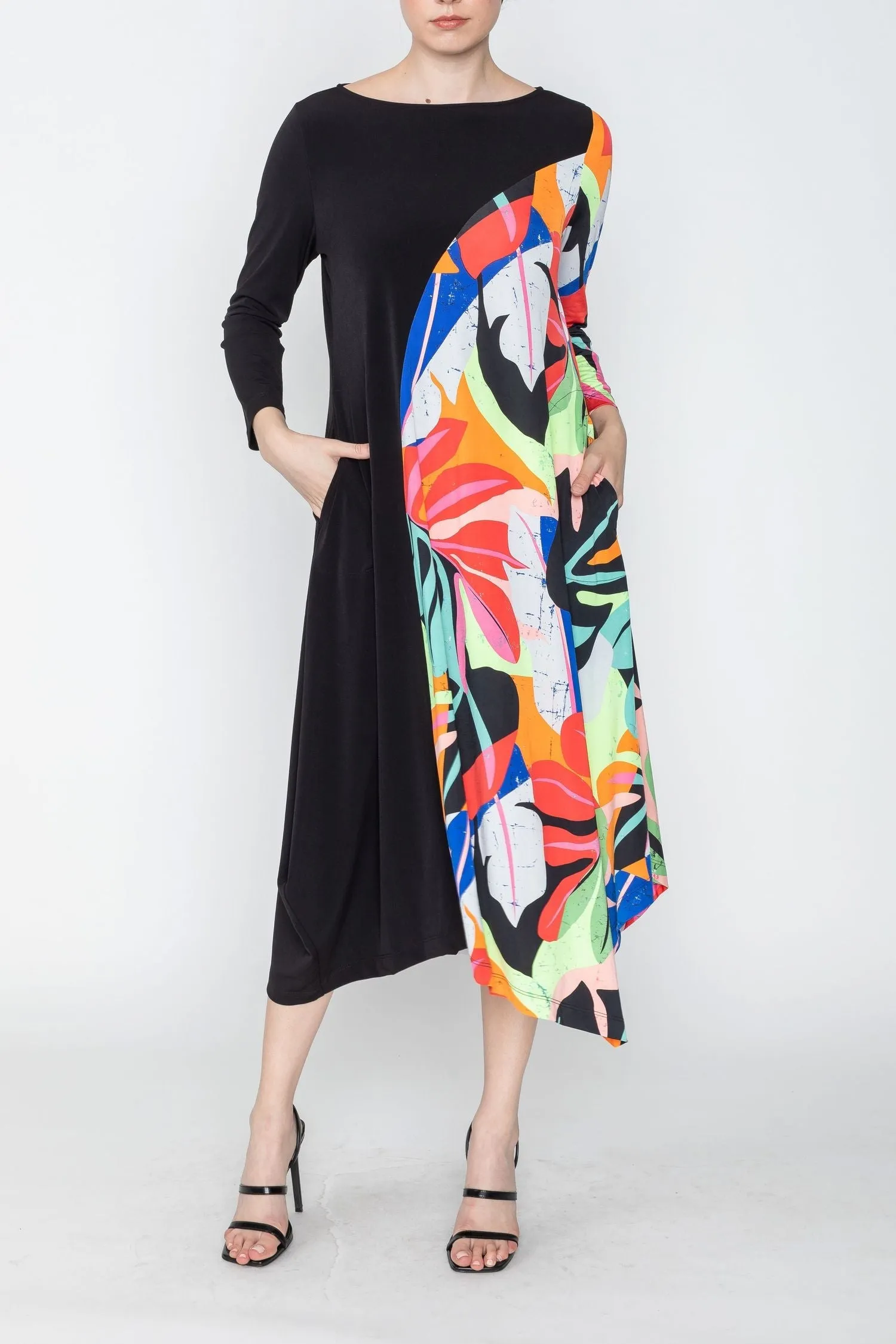 Plus Size Asymmetrical Color Block Dress